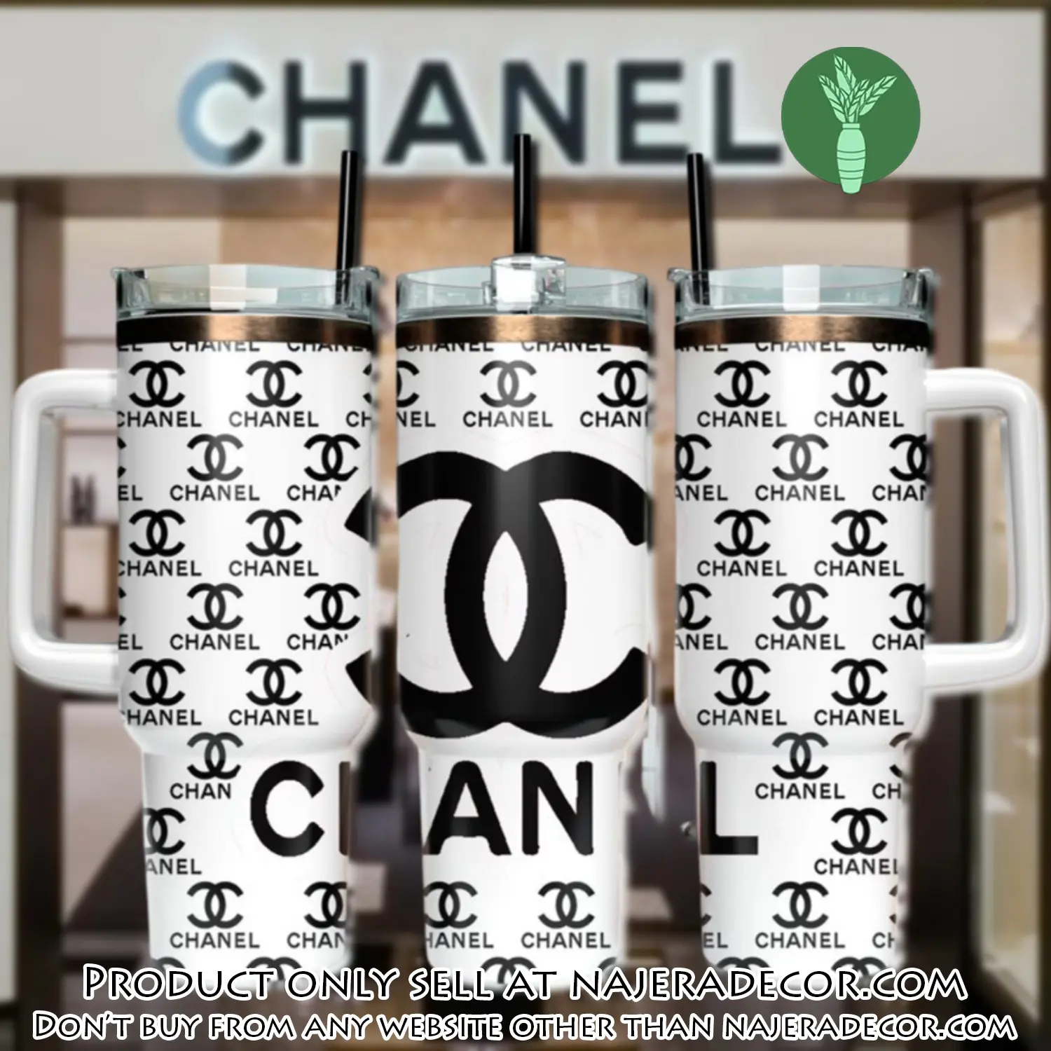 Black chanel logo 40oz stanley tumbler ktb1061 njr3623989